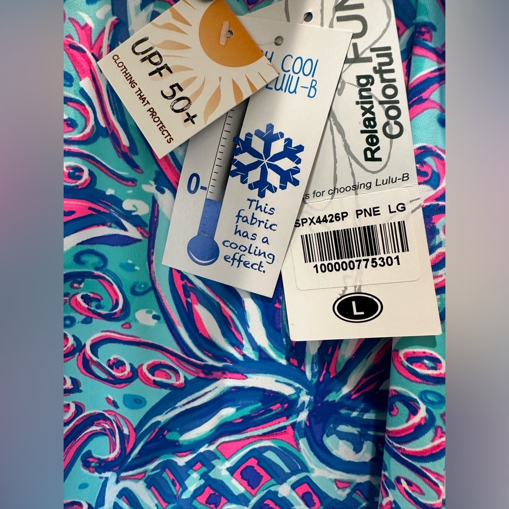 NWT Lulu B pink/blue UPF 50 Sleeveless Dress Pineapple size large - Picture 3 of 6